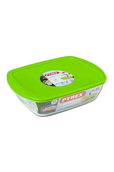 Generic PYREX Rectangular Cook and Storage Dish with Lid Green and Clear 2.5 Liter 216P000