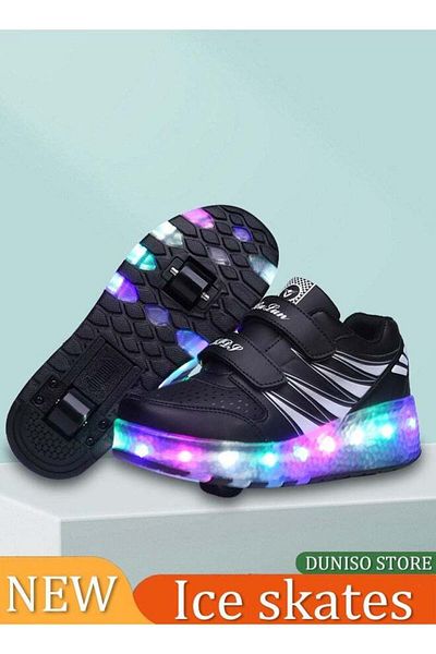 Generic LED Flash Light Fashion Shiny Sneaker Skate Shoes with 7 Colors Double Wheels LED USB Charging Recha