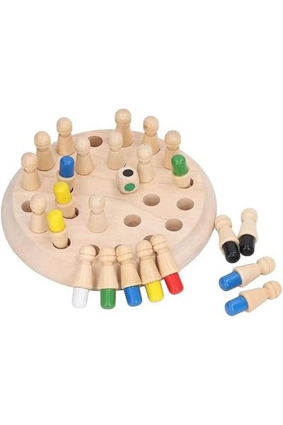 Other Wooden Memory Chess 24 Colored Sticks with Dice Learning Educational Multiplayer Board Game