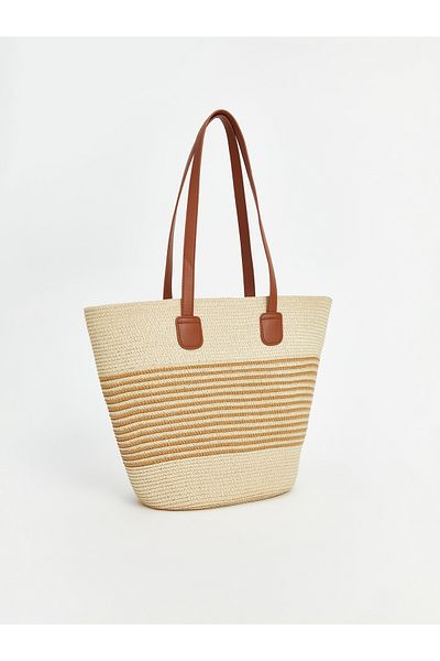 LC Waikiki Line Patterned Straw Women's Beach Bag