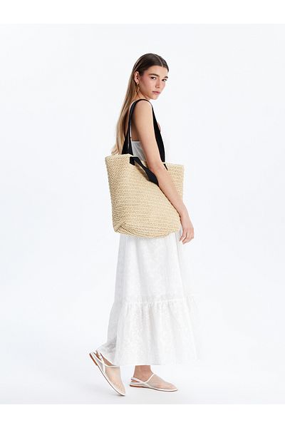 LC Waikiki Women's Straw Beach Bag with Snap Closure