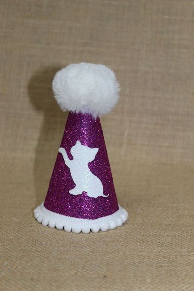 asöy Cat Birthday Party Hat Cat Party Purple Eva Elastic Hat Diameter 7.5 Size 13 cm White Pompom