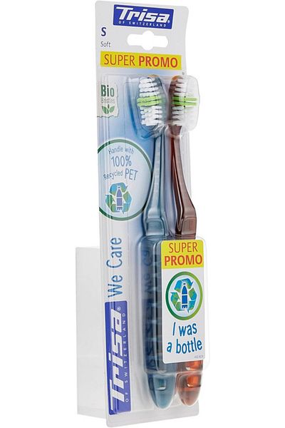 Trisa Trisa We Care Duo Toothbrush Soft 2pcs Recycled Handle Bio Bristle Eco Swiss Oral Care