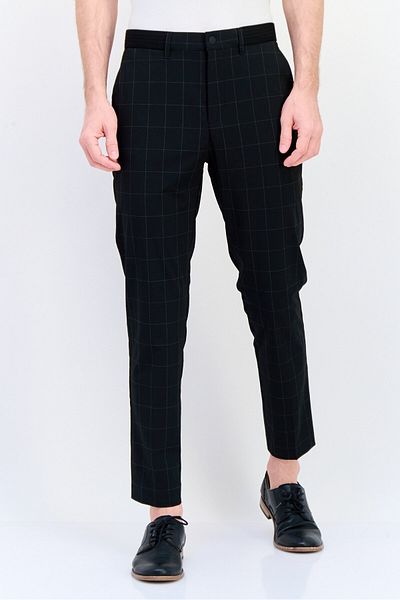 CELIO Men Regular Fit Chambray Stretchable Chino Pants, Black
