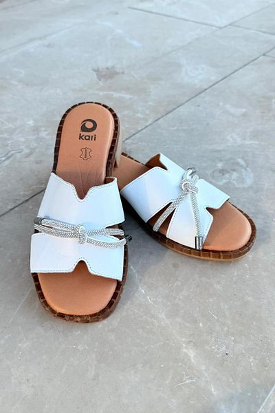 Preshley Women's Kari Genuine Leather Stone Detailed Slippers