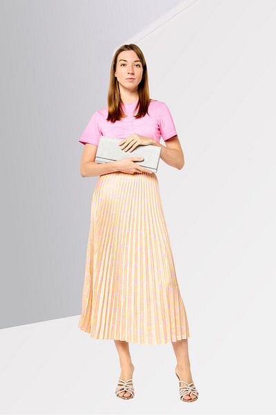 SANDRO Women Floral Print Pleated Skirt, Gold
