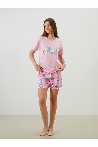 LC Waikiki Set de pijamale pentru femei cu imprimeu The Smurfs