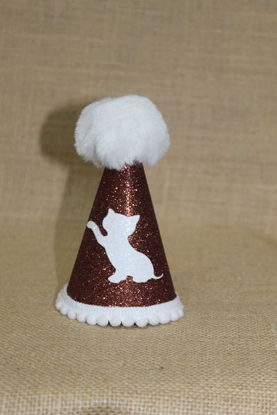 asöy Cat Birthday Party Hat Cat Party Brown Eva Elastic Hat Diameter 7.5 Size 13 cm White