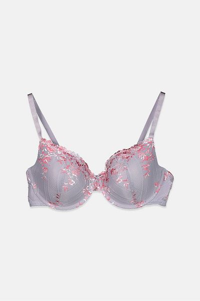 Tchibo Women Modeled Padded Underwired Cups Bra, Grey