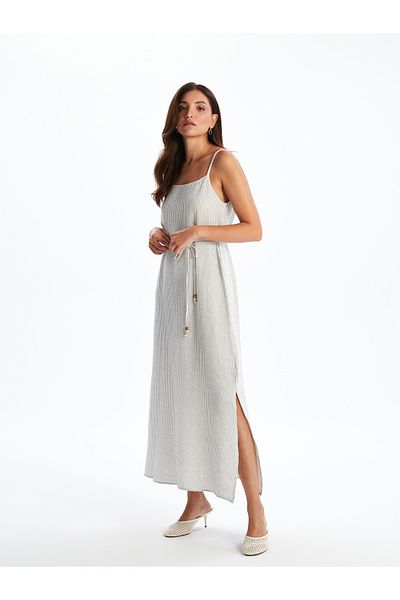 LC Waikiki U Neck Striped Strap Belted Dress
