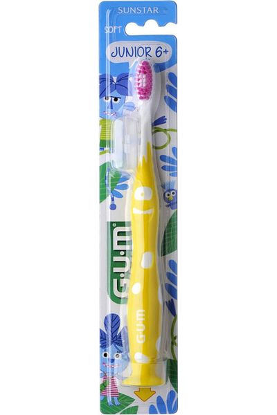 GUM GUM Sunstar Junior Toothbrush Soft Bristles Easy Grip Handle Kids Plaque Removal Assorted