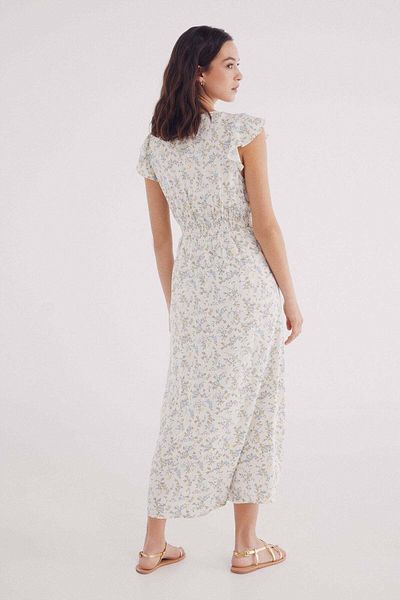 Springfield print midi dress with gathered neckline