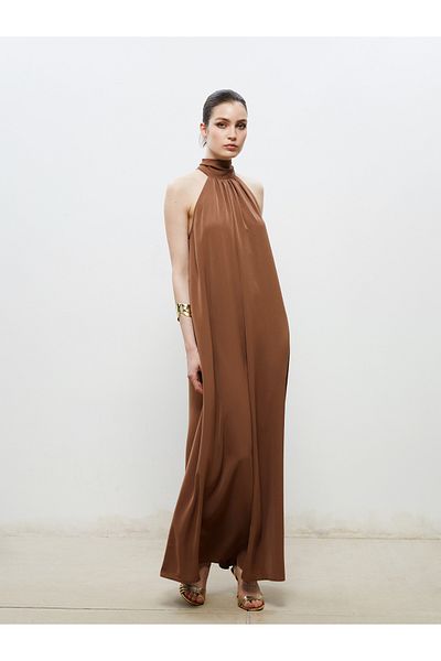 LC Waikiki Halter Neckline Gathered Evening Dress