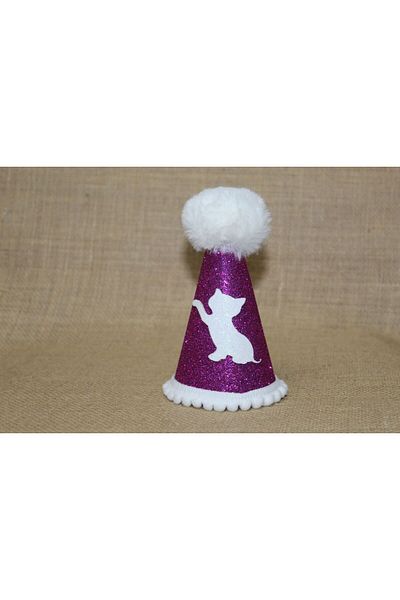 asöy Cat Birthday Party Hat Cat Party Purple Eva Elastic Hat Diameter 7.5 Size 13 cm White Pompom