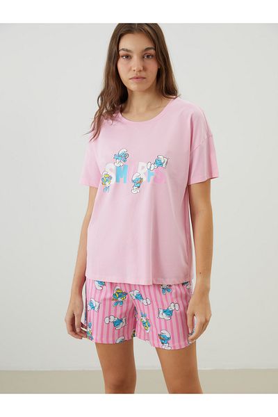 LC Waikiki Set de pijamale pentru femei cu imprimeu The Smurfs