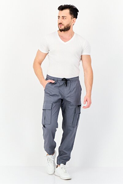 CELIO Men Regular Fit Solid Cargo Pants, Grey