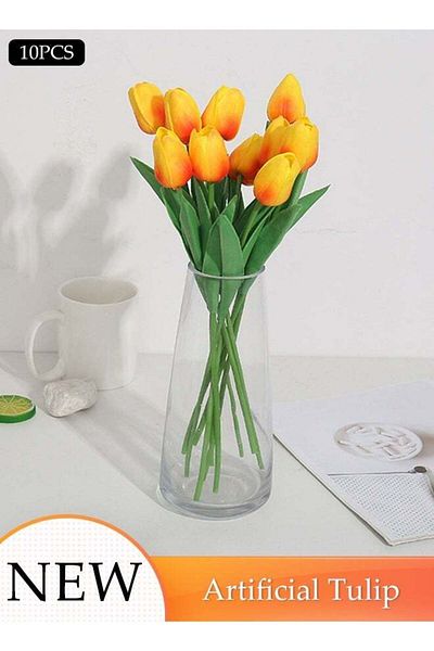Generic 10PCS Artificial Flower Gradient Orange Tulip Fake Tulips Flowers Bouquet