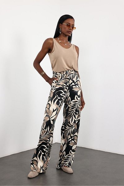 5in1Canpolat Black Patterned Satin Trousers 29883