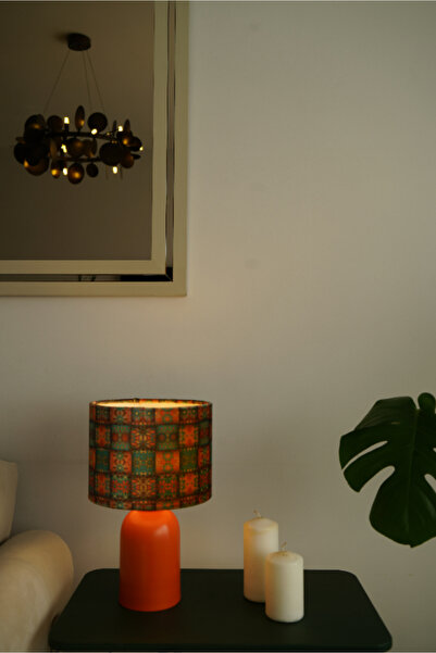 retro home design Turuncu Ayaklı Çok Renkli Kare Kadife Model Kumaş Şapkalı Ş...