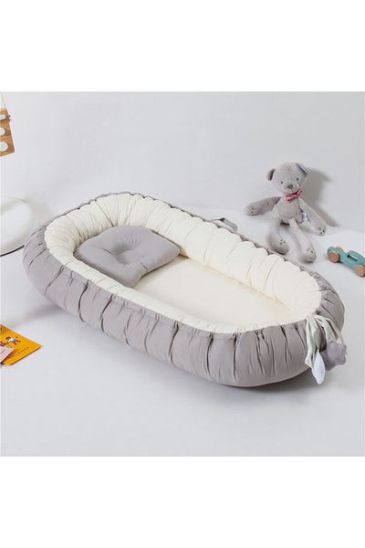 Saharaz Baby Sleeping Bed,Removable and Breathable,Cotton Soft,Prevents Tossing and Turning,Gray