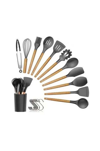 Generic 8-Piece Barreled Cooking Utensils Set With Stainless Steel Handle Black