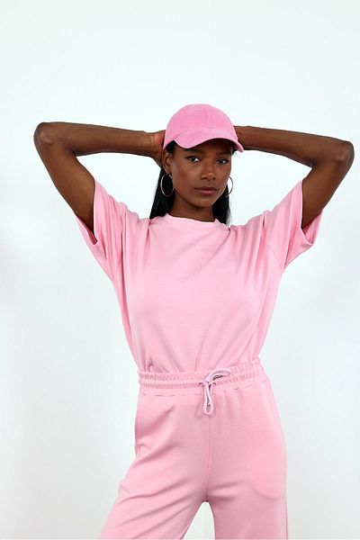5in1Canpolat Pink Basic Tshirt Tracksuit Set 251028