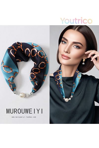 Youtrico New magnetic scarf,A variety of graphic prints,Versatile with a silk scarf.55*10cm