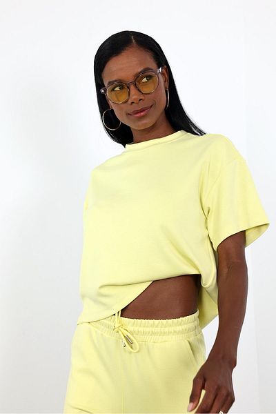 5in1Canpolat Yellow Basic Tshirt Tracksuit Set 251028