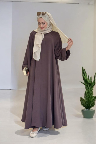 Bym Fashion Çıt Çıt Düğme Detaylı Ferace Görünümlü Elbise 70020 Kahverengi