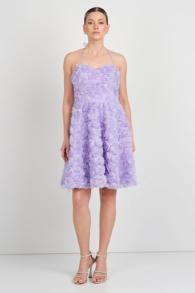 Saygın Rochie de seară scurtă cu guler inimă pentru femei 5635 Liliac