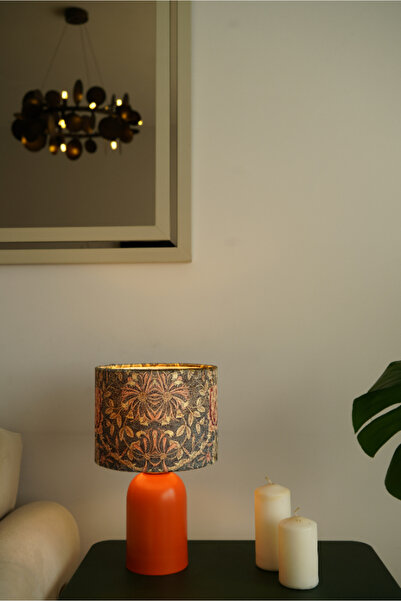 retro home design Turuncu Ayaklı Kahve Çiçekli Kadife Model Kumaş Şapkalı Şık...