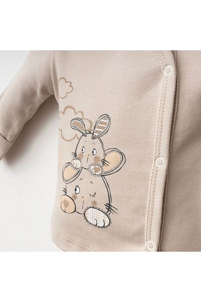 Gümüş Baby Kids Baby 3-Piece Set with Self-Gloves Rabbit Printed 100% Cotton Fabric