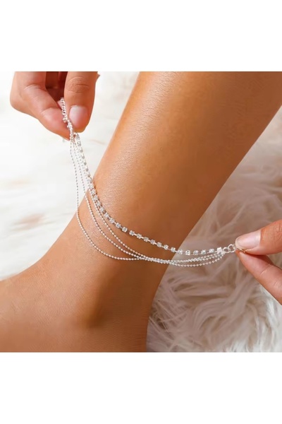 MutluBiDünya Vintage 3 Katlı Kristal Taşlı Halhal