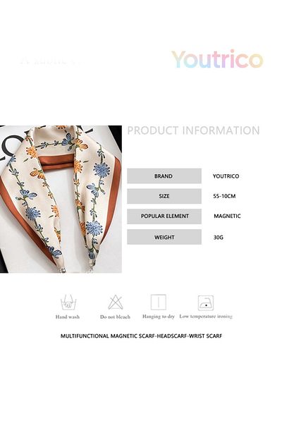 Youtrico New magnetic scarf,A variety of graphic prints,Versatile with a silk scarf.55*10cm