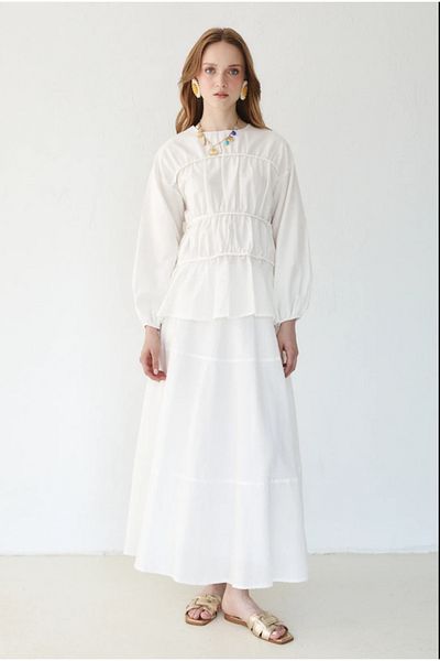 Molly Nelly Women's Thin Cotton Blouse Long Skirt Suit