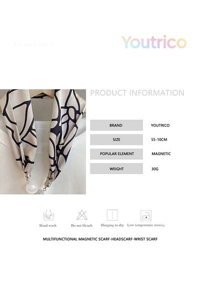 Youtrico New magnetic scarf,A variety of graphic prints,Versatile with a silk scarf.55*10cm