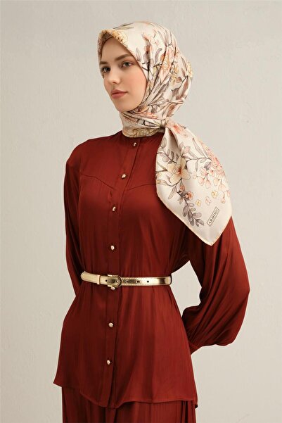 Armine بنقشة زهور وشاح تويل حرير نقي 9347D 02