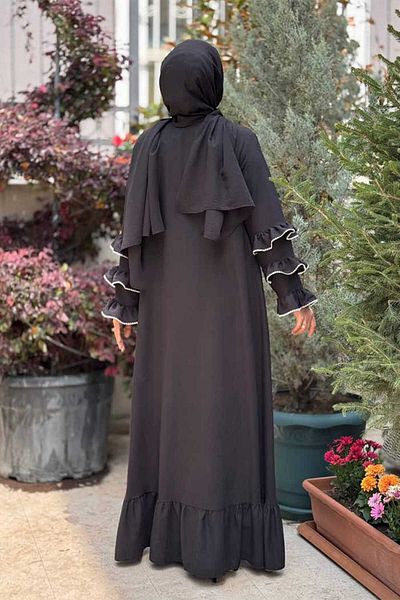 Bym Fashion Двоен костюм с шал и абая 70018 Черен