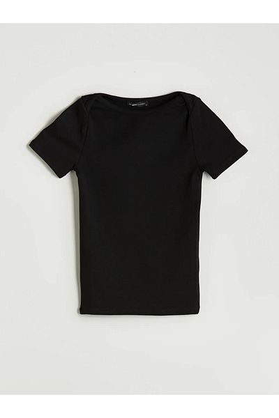 LC Waikiki Lcwaikiki Classic Black Boat Neck Women's T-Shirt