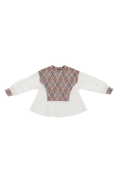 Panco - Bluza Fete cu Detalii Imprimate, Eleganta si Stilata, Ecru, 104 cm