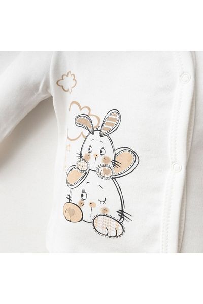 Gümüş Baby Kids Baby 3-Piece Set with Self-Gloves Rabbit Printed 100% Cotton Fabric