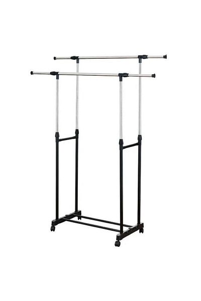 HOZRO Suport Dublu HOZRO, pentru Umerase – Reglabil pe Inaltime, 4 Roti, Negru/Argintiu