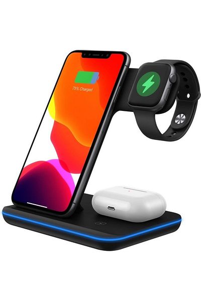 Generic 3-In-1 Wireless Charging Station For Apple iWatch/iPhone/AirPods Black