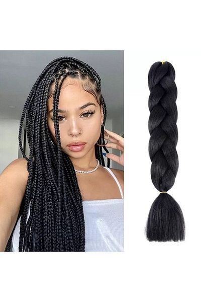 WNY Extensie de păr sintetic pentru împletituri, A1, negru, 60 cm, 100 g