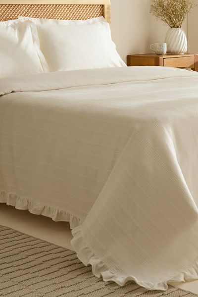 Karaca Home Maye 100% Cotton Ruffled Double Single Pique White