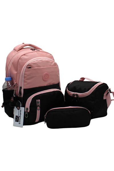ÇantaExpress Set de 3 ghiozdane rezistente la apa pentru școala primară Geantă unisex pentru școala primară 8010 pudră-negru