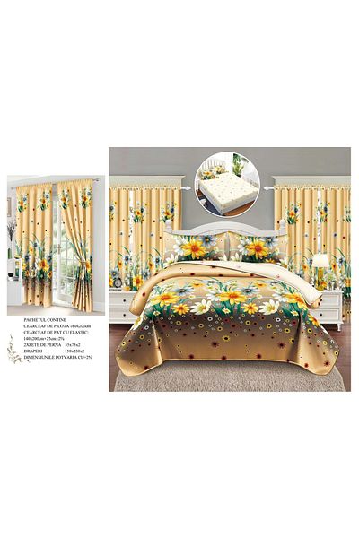 CHIRASO CHIRASO 6-Piece Bedding Set, with Drapery, Fitted Sheet 140x200, Duvet Cover, 2 Pillowcases
