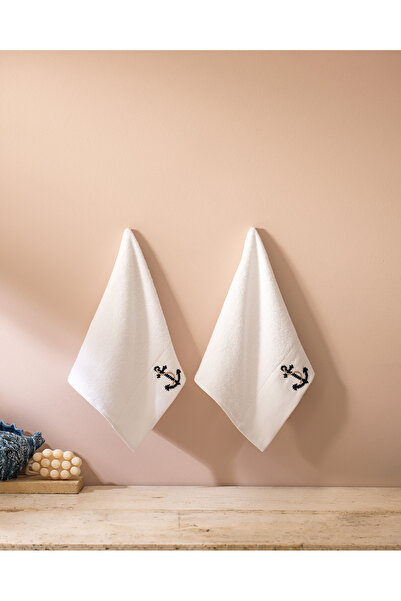 Madame Coco Ancre Вишитий 100% бавовняний рушник для рук, 2 шт. - Білий - 30x45 см