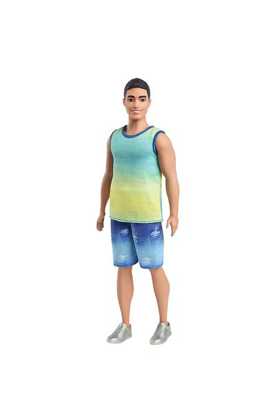 Barbie BRUNETTE FASHIONISTAS BOY DOLL WITH OMBRE T-SHIRT AND JEANS SHORTS