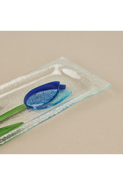 Evidea Deco Tulip Glass Plate - Blue - 28X8 cm